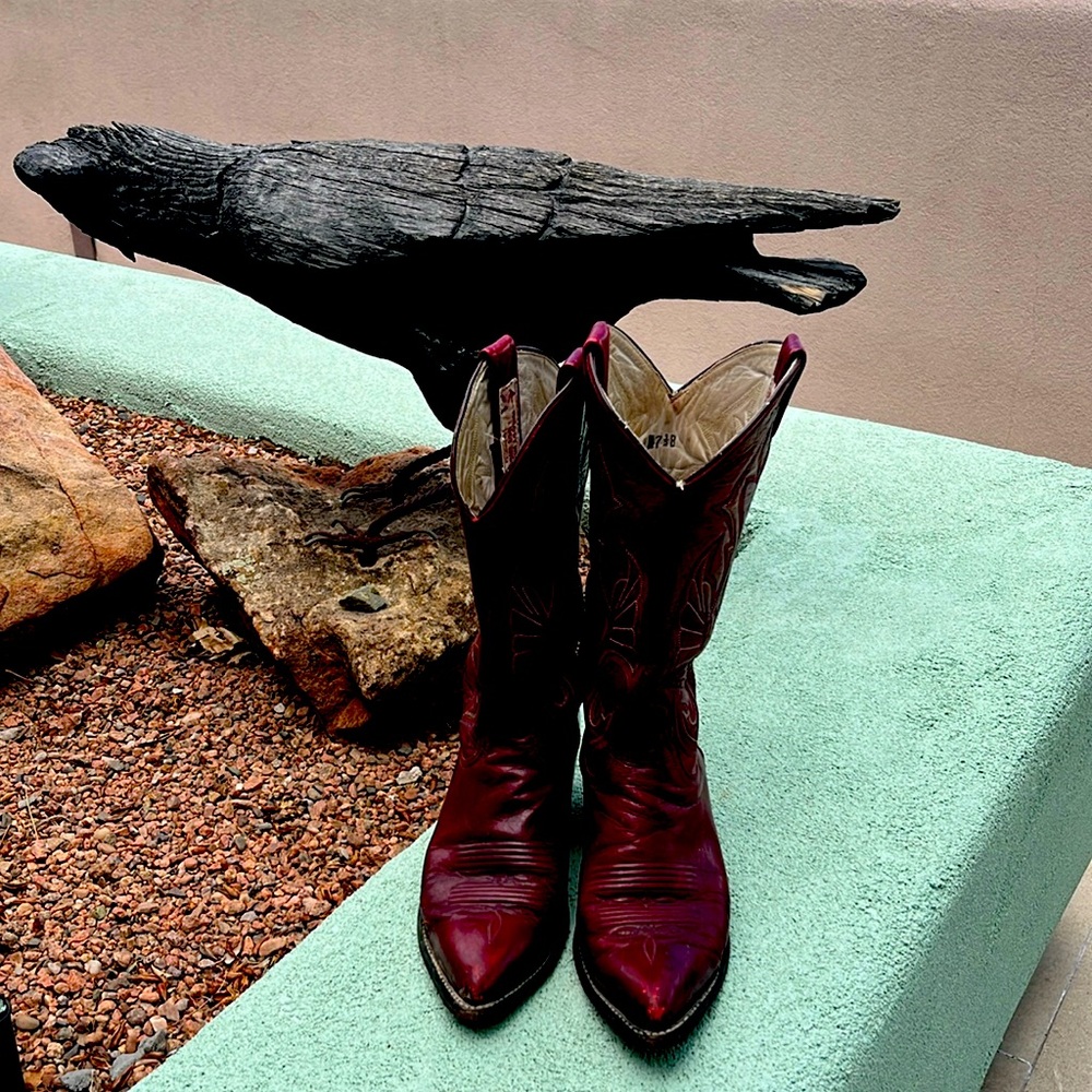 1970s VINTAGE Melody Hotel Boot Shop Boho Red Real Leather Western Cowboy Boots